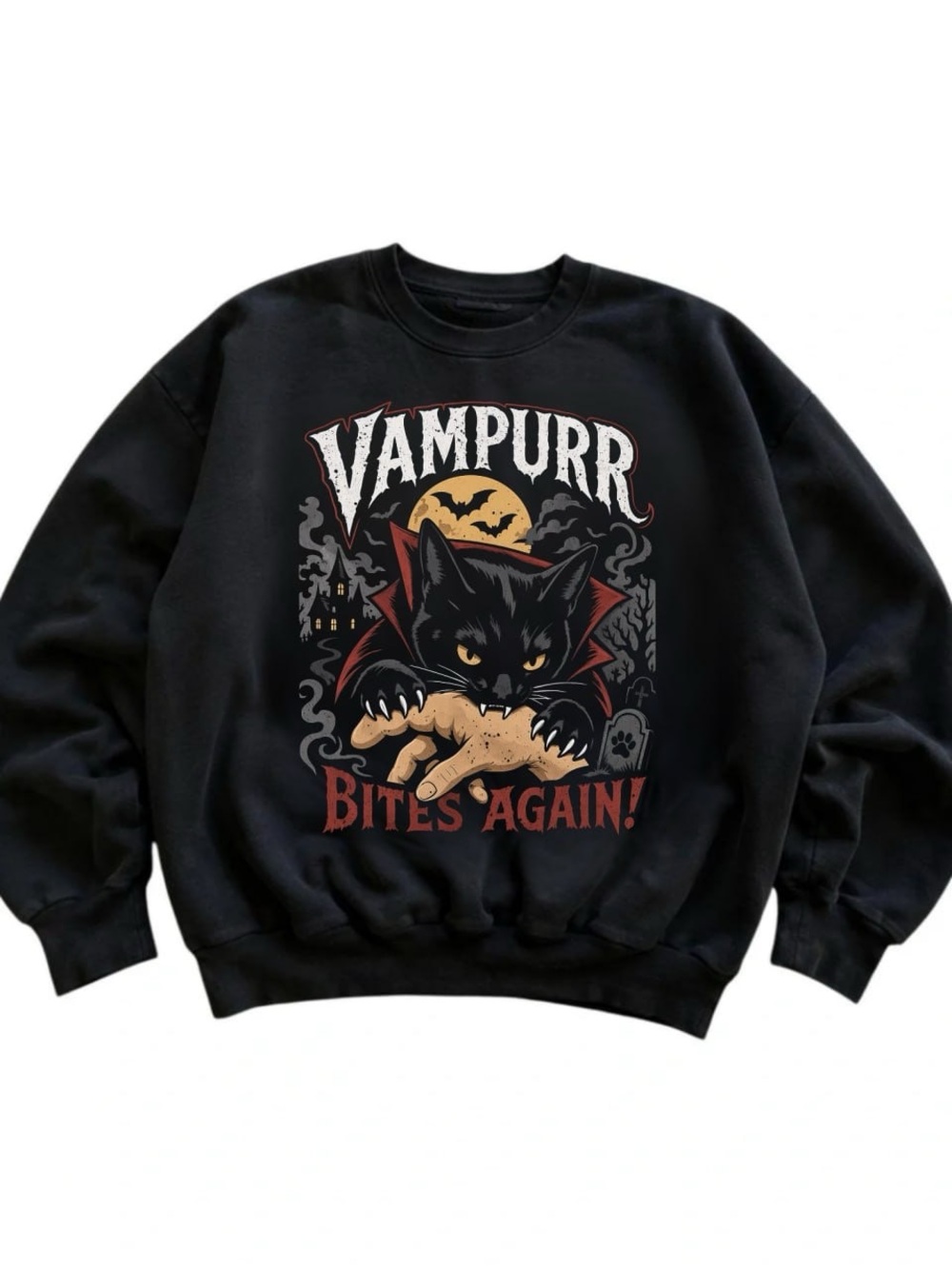 Black Vampurr Bites Again Graphic Sweatshirt